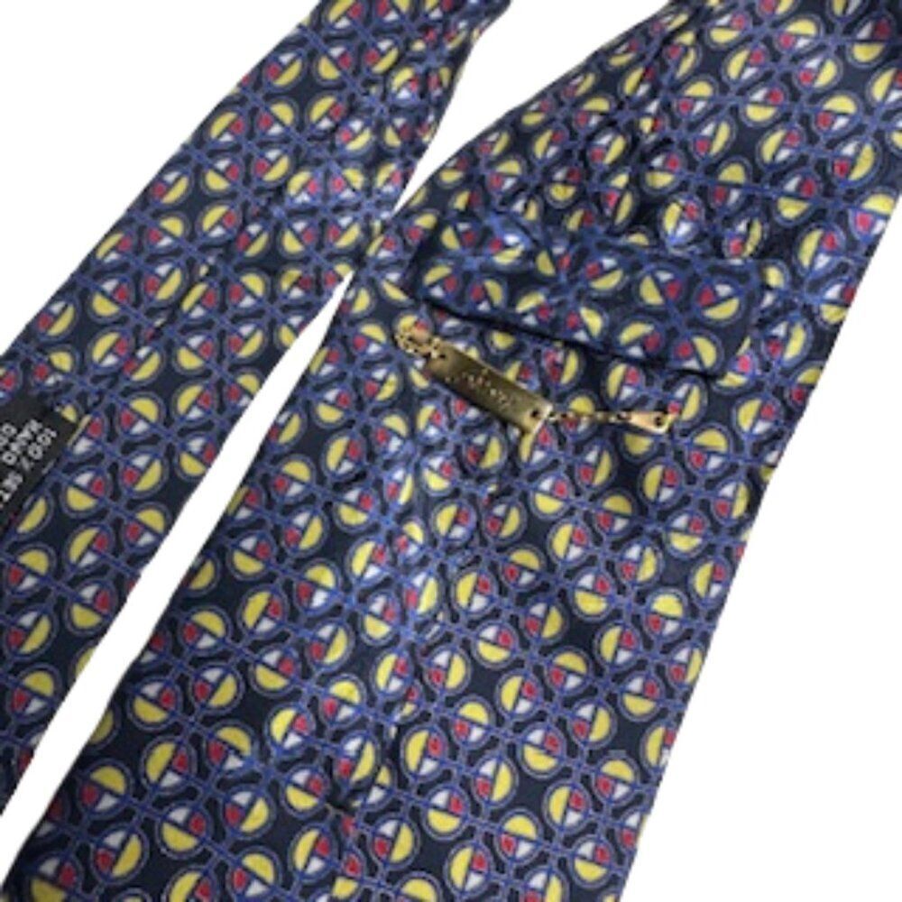 Brioni Blue/Yellow/Red Geometric Pattern Designer Tie - Picture 2 of 10